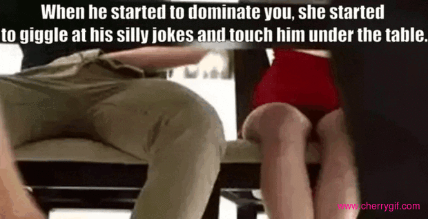 Wife gives dominant man handjob under the table Gif