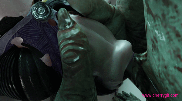 Tali'Zorah filled with a lot of aliens cum! Gif